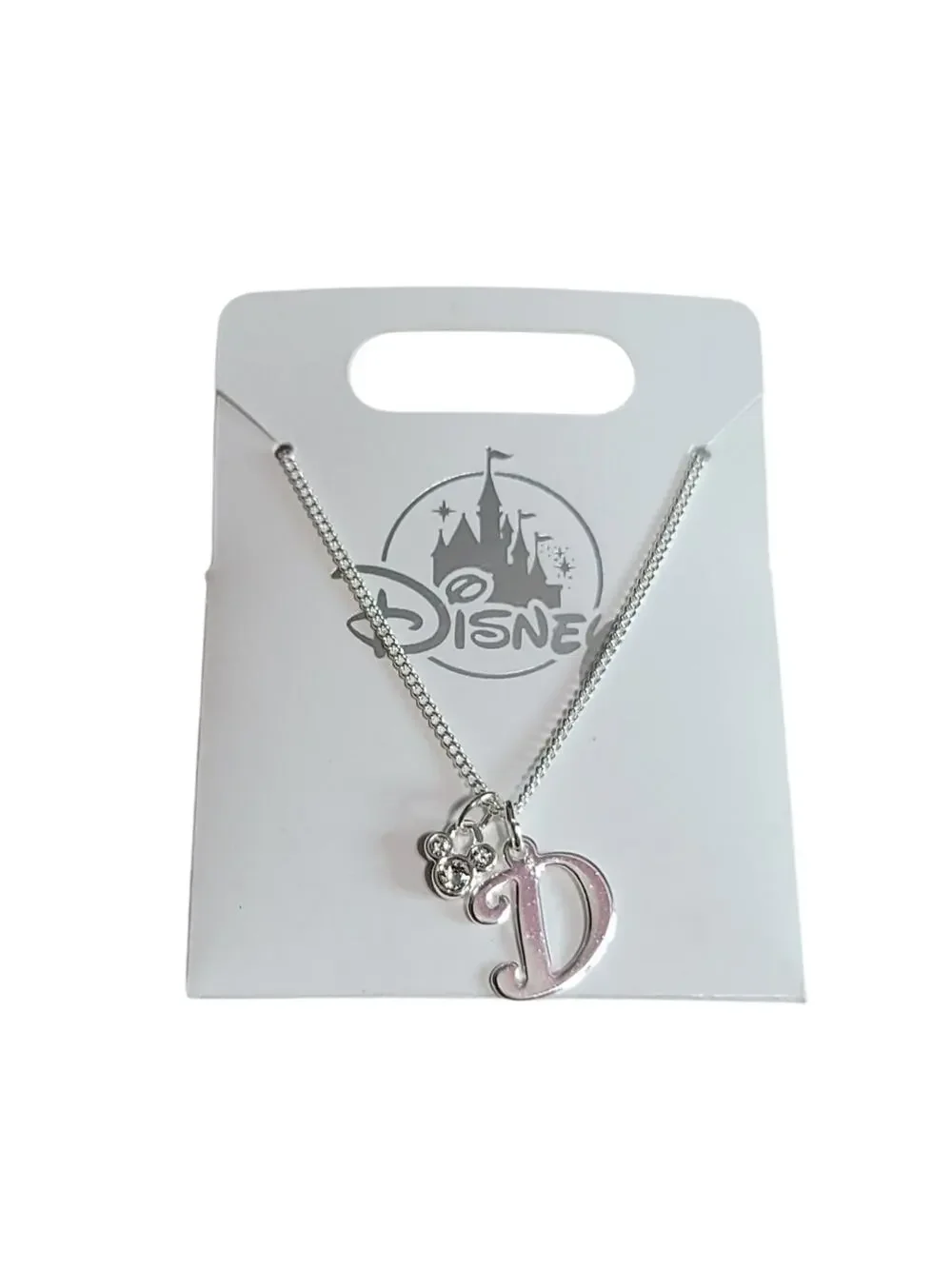 Disney Silver-Tone Necklace With 'D' Pendant and Mickey Mouse Charm Rhinestone
